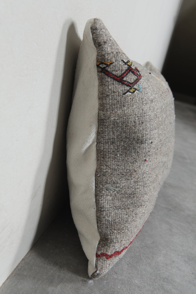 Minimalist Gray Moroccan Pillow with Subtle Embroidery - 14.9 x 21.2 Inches - kilim pillow