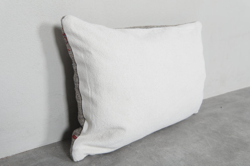 Minimalist Gray Moroccan Pillow with Subtle Embroidery - 14.9 x 21.2 Inches - kilim pillow