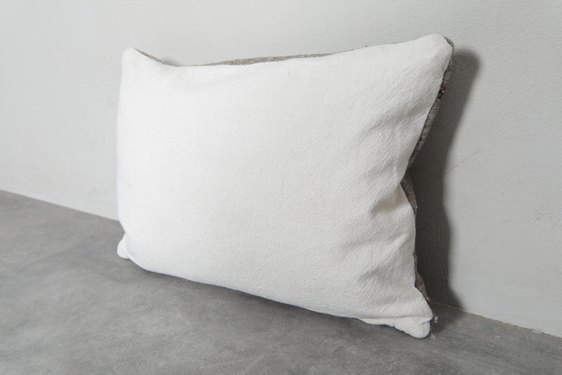 Minimalist Gray Moroccan Pillow with Subtle Embroidery - 14.9 x 21.2 Inches - kilim pillow