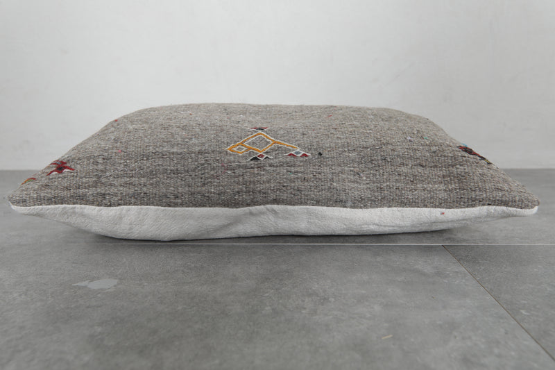 Minimalist Gray Moroccan Pillow with Subtle Embroidery - 14.9 x 21.2 Inches - kilim pillow