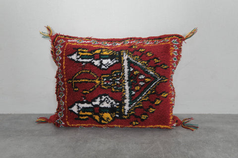 Vibrant Red Moroccan Pillow with Traditional Motifs - 13.7 x 17.3 Inches