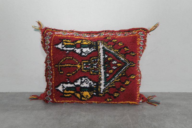 Vibrant Red Moroccan Pillow with Traditional Motifs - 13.7 x 17.3 Inches - kilim pillow