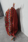 Vibrant Red Moroccan Pillow with Traditional Motifs - 13.7 x 17.3 Inches