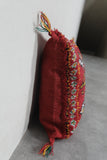 Vibrant Red Moroccan Pillow with Traditional Motifs - 13.7 x 17.3 Inches