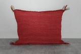 Vibrant Red Moroccan Pillow with Traditional Motifs - 13.7 x 17.3 Inches