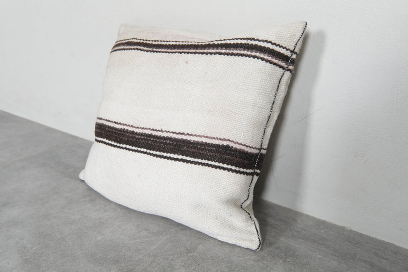 Minimalist Moroccan Pillow in Cream with Black Stripes - 16.5 x 17.3 Inches - kilim pillow