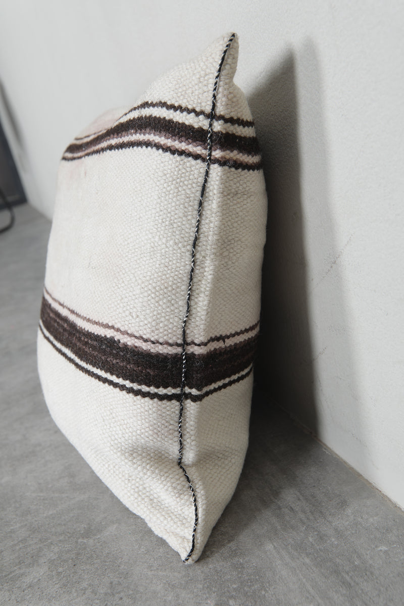 Minimalist Moroccan Pillow in Cream with Black Stripes - 16.5 x 17.3 Inches - kilim pillow