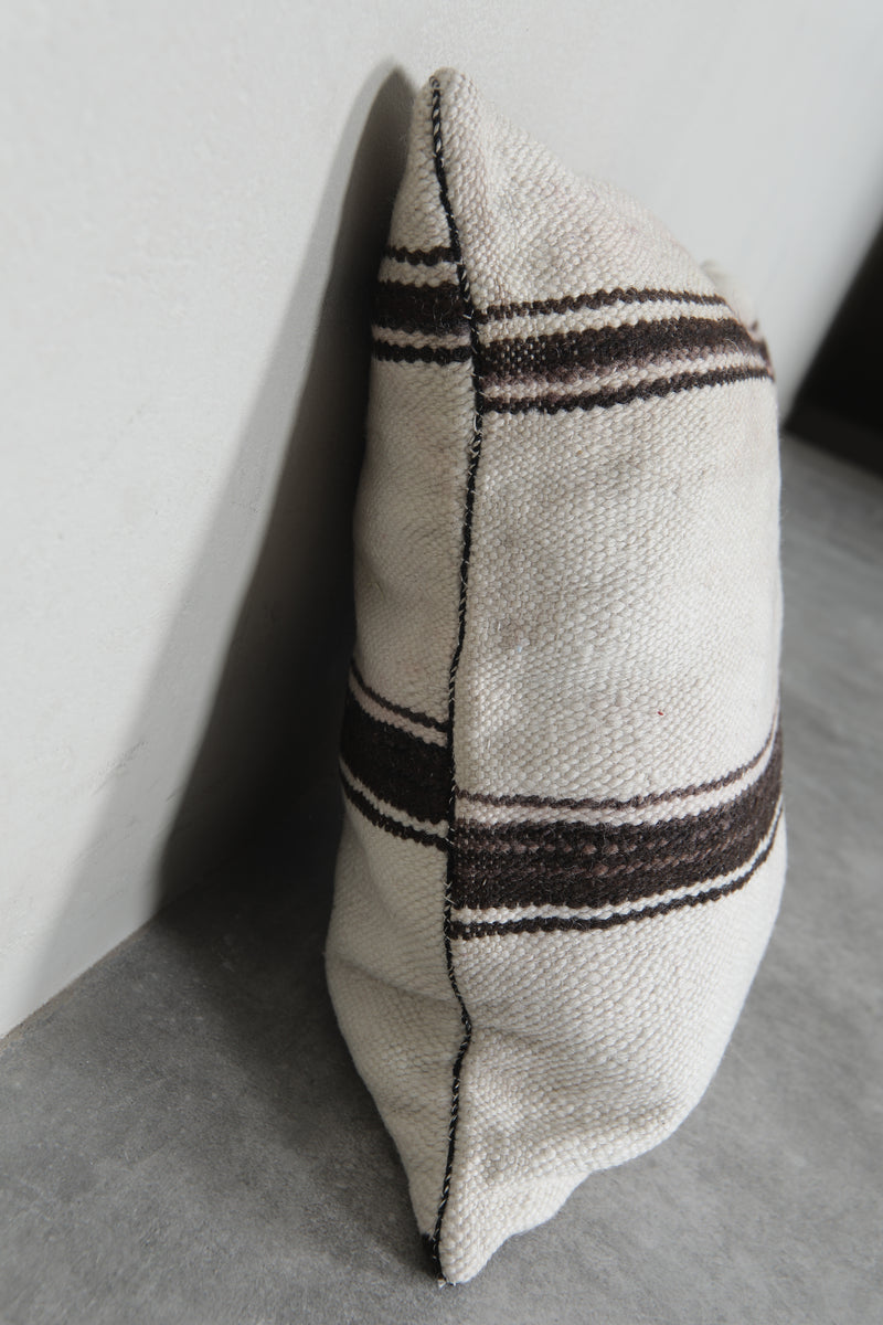 Minimalist Moroccan Pillow in Cream with Black Stripes - 16.5 x 17.3 Inches - kilim pillow