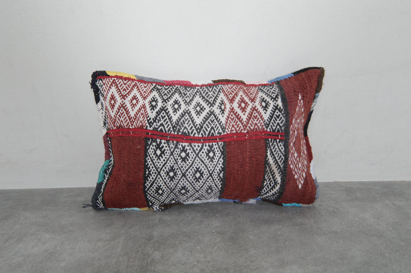 Rustic Moroccan Pillow with Red and Black Diamond Patterns - 13.7 x 20 Inches - kilim pillow