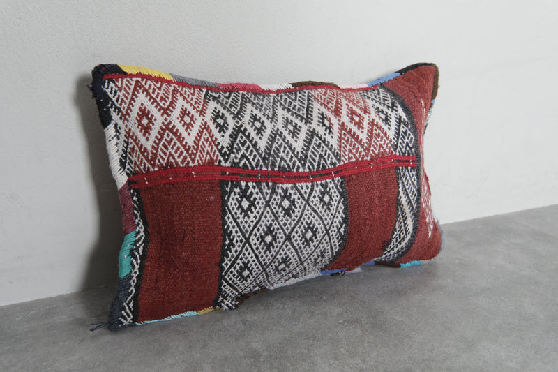 Rustic Moroccan Pillow with Red and Black Diamond Patterns - 13.7 x 20 Inches - kilim pillow