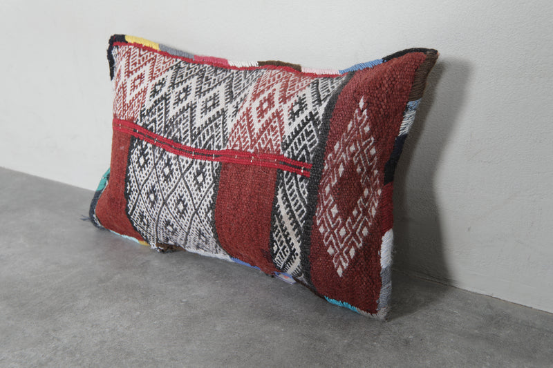 Rustic Moroccan Pillow with Red and Black Diamond Patterns - 13.7 x 20 Inches - kilim pillow