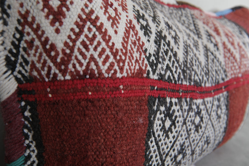 Rustic Moroccan Pillow with Red and Black Diamond Patterns - 13.7 x 20 Inches - kilim pillow