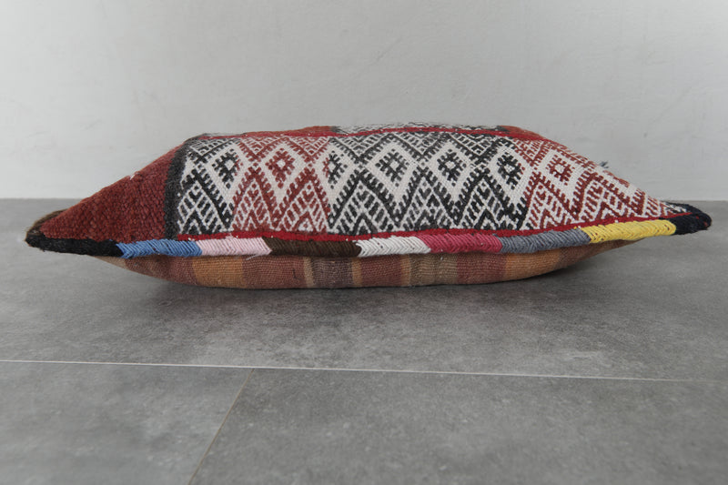 Rustic Moroccan Pillow with Red and Black Diamond Patterns - 13.7 x 20 Inches - kilim pillow