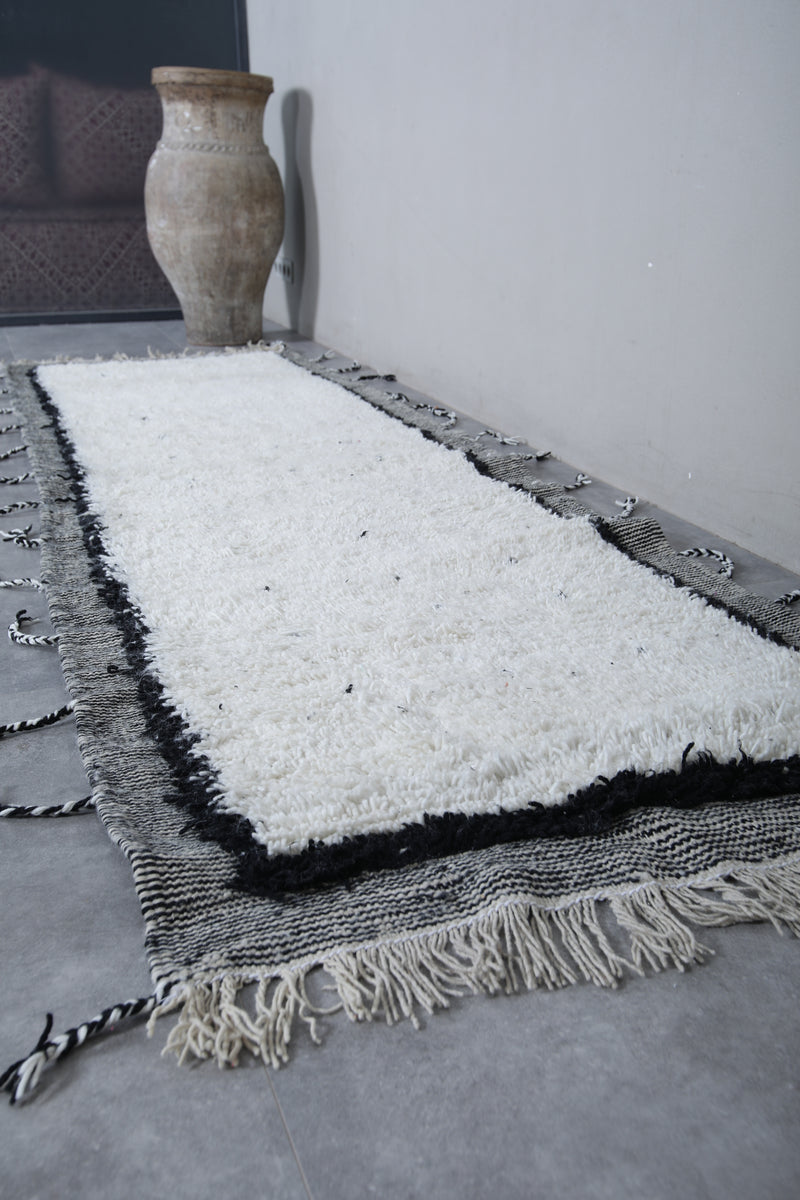 Moroccan Rug - 3.3x10.7 FT | Handwoven Black and White Runner