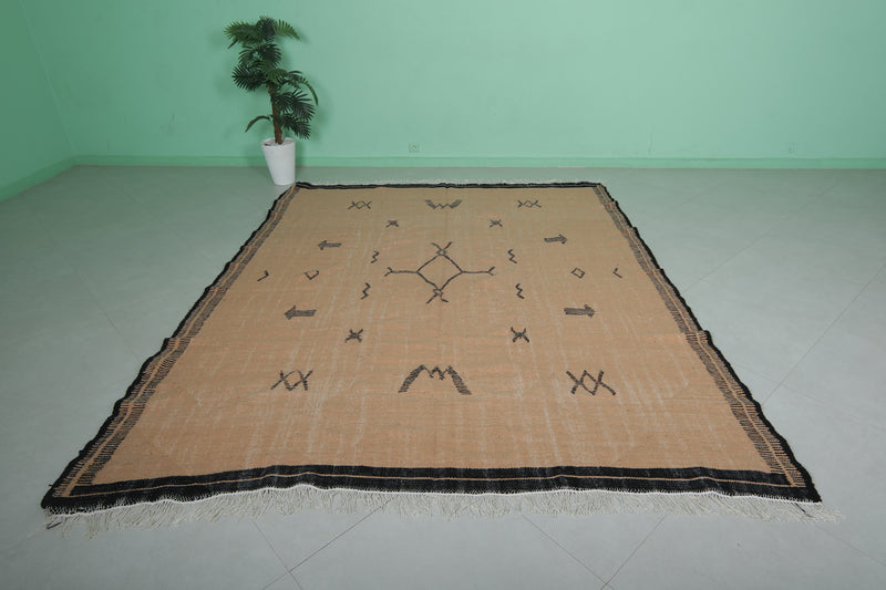 Moroccan Rug 7.9x9.5 FT - Beige with Black Geometric Patterns