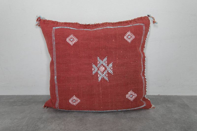 Moroccan Sabra Pillow in Red - 17.7 x 18.8 Inches - kilim pillow