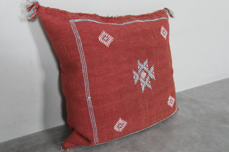 Moroccan Sabra Pillow in Red - 17.7 x 18.8 Inches - kilim pillow