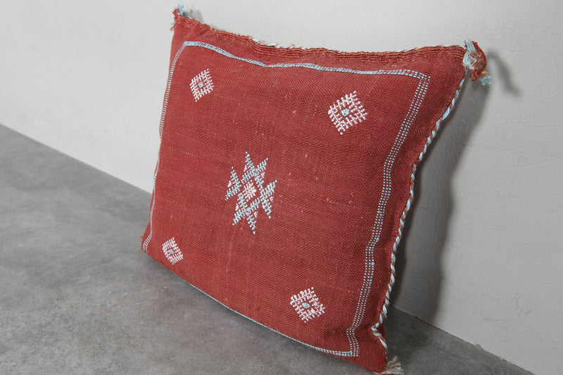 Moroccan Sabra Pillow in Red - 17.7 x 18.8 Inches - kilim pillow