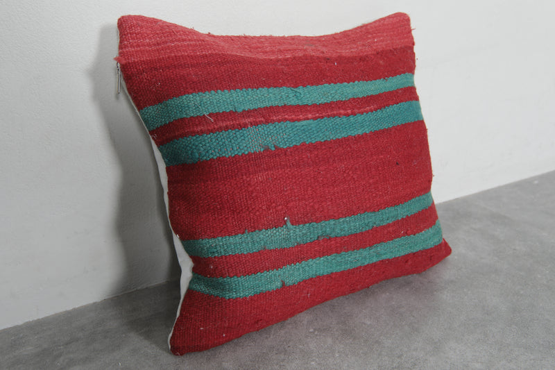 Striped Red and Green Moroccan Pillow - 18.5 x 16.9 Inches - kilim pillow