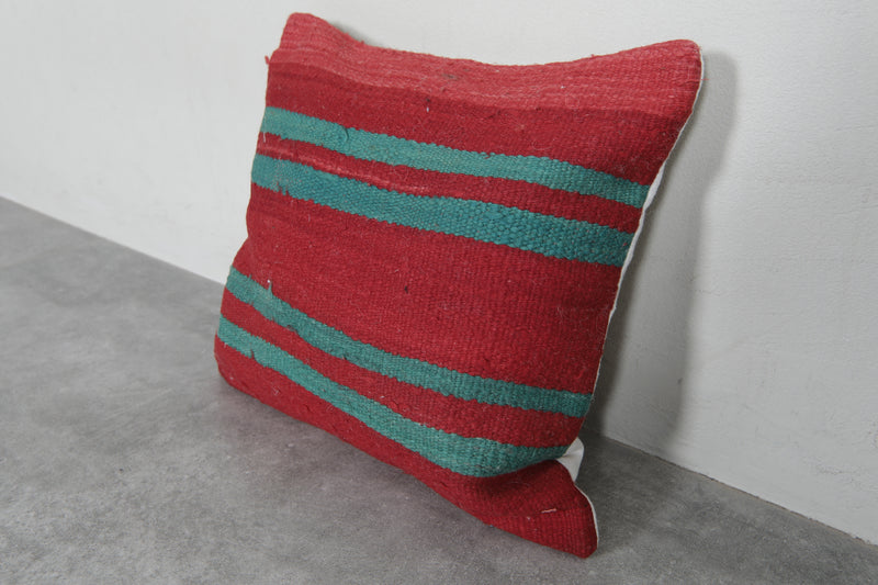 Striped Red and Green Moroccan Pillow - 18.5 x 16.9 Inches - kilim pillow