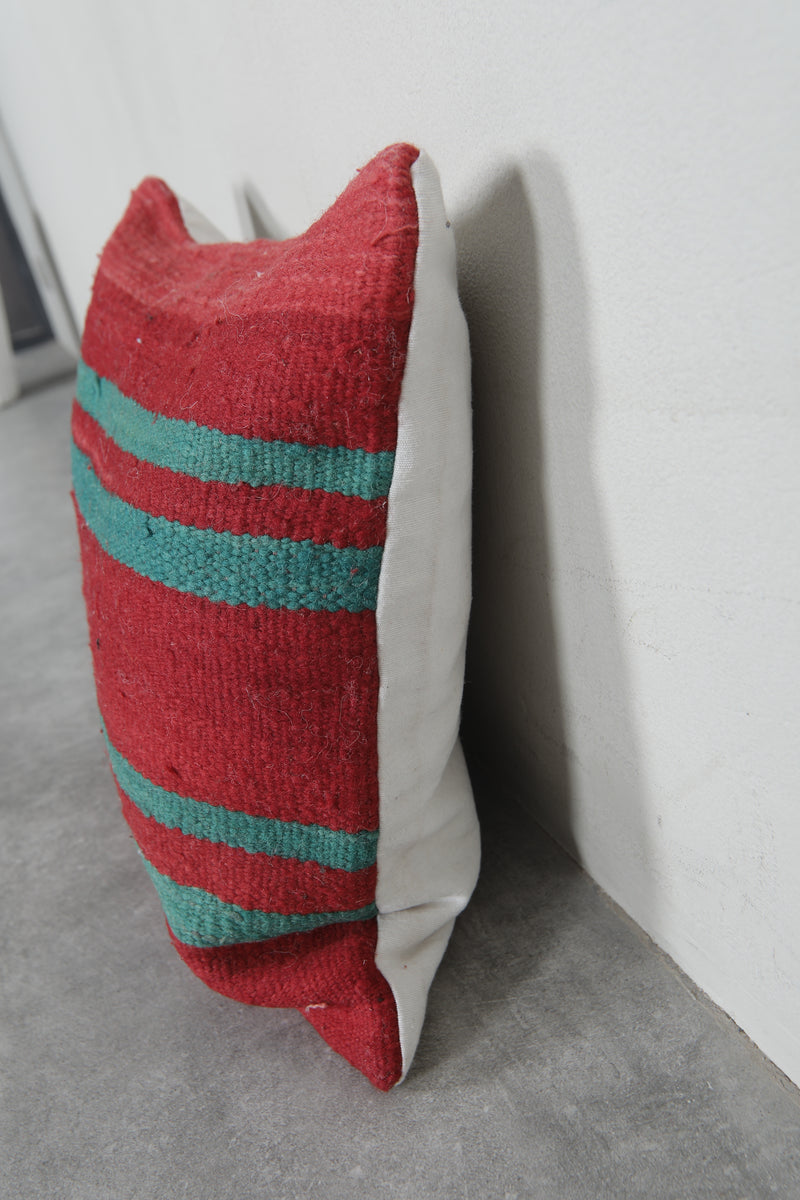 Striped Red and Green Moroccan Pillow - 18.5 x 16.9 Inches - kilim pillow