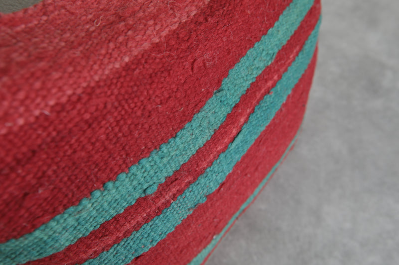 Striped Red and Green Moroccan Pillow - 18.5 x 16.9 Inches - kilim pillow