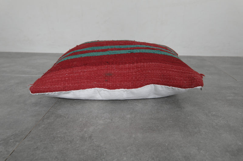 Striped Red and Green Moroccan Pillow - 18.5 x 16.9 Inches - kilim pillow