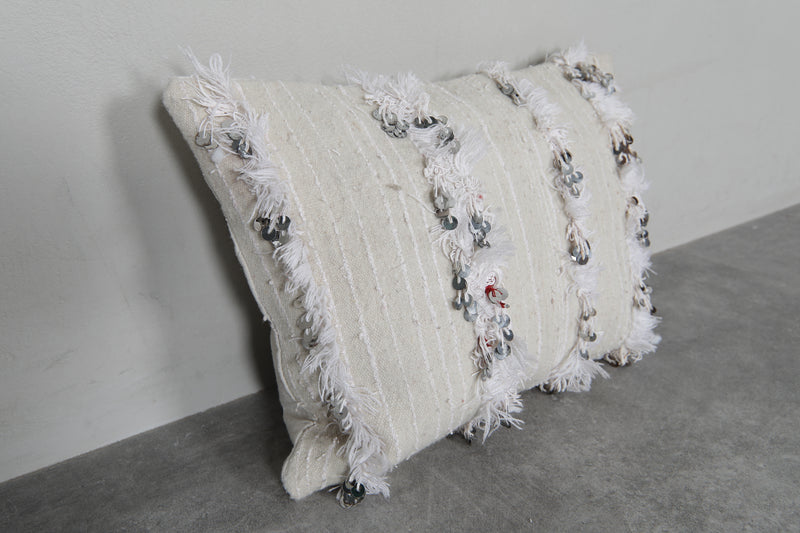 White Moroccan Wedding Pillow with Sequins - 16.5 x 20.8 Inches - kilim pillow