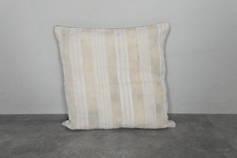 Neutral Striped Moroccan Pillow - 18.8 x 19.2 Inches - kilim pillow