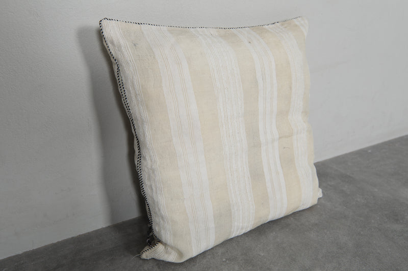 Neutral Striped Moroccan Pillow - 18.8 x 19.2 Inches - kilim pillow