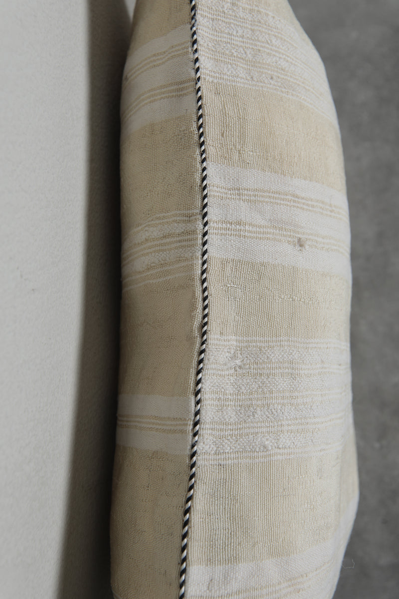 Neutral Striped Moroccan Pillow - 18.8 x 19.2 Inches - kilim pillow