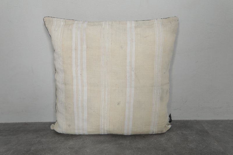 Neutral Striped Moroccan Pillow - 18.8 x 19.2 Inches - kilim pillow