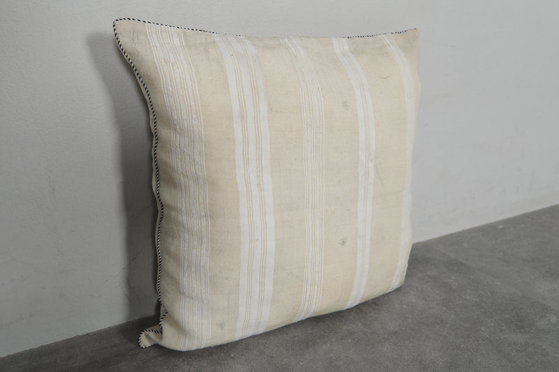 Neutral Striped Moroccan Pillow - 18.8 x 19.2 Inches - kilim pillow