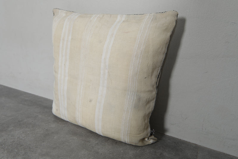 Neutral Striped Moroccan Pillow - 18.8 x 19.2 Inches - kilim pillow