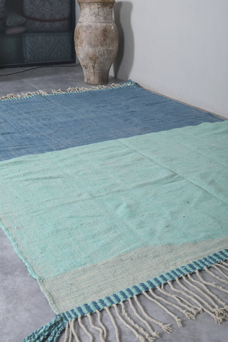 Moroccan Rug 7.2x9.8 FT - Handwoven Two-Tone Blue Wool