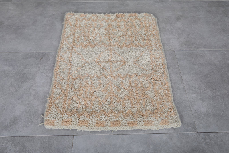 Moroccan Rug - 2.1 x 3.1 ft Handmade Beige Wool Design