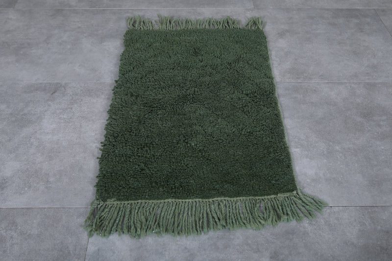 Beni Ourain Moroccan Rug - Handwoven 2 x 3.1 Feet | Green Wool Accent