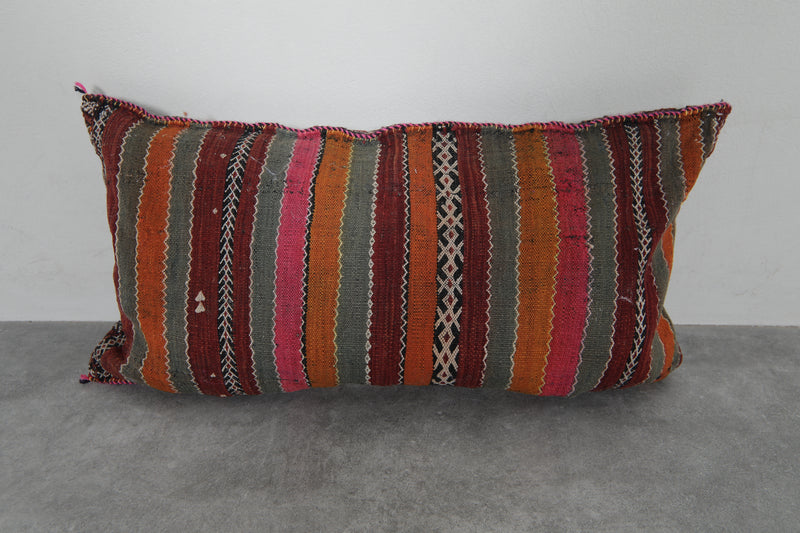 Handwoven Moroccan Lumbar Pillow - 16.1 x 28.3 Inches - kilim pillow