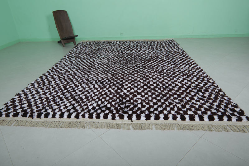 Hand-Knotted Moroccan Rug - Black and White Checkerboard | 8.1 x 10.5 ft