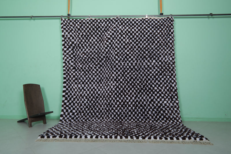 Hand-Knotted Moroccan Rug - Black and White Checkerboard | 8.1 x 10.5 ft