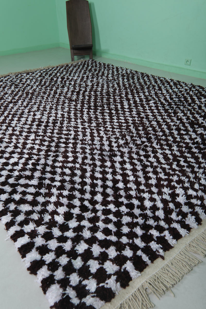 Hand-Knotted Moroccan Rug - Black and White Checkerboard | 8.1 x 10.5 ft