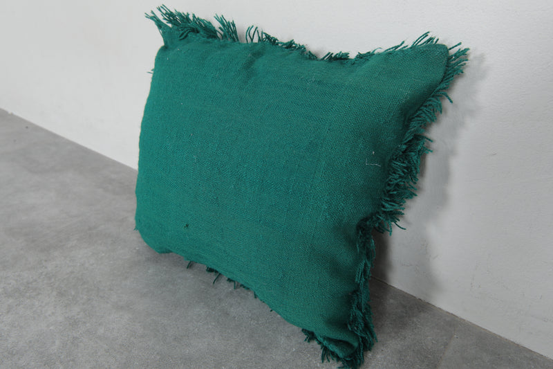 Green Fringed Moroccan Throw Pillow - 17.3 x 18.8 Inches - kilim pillow