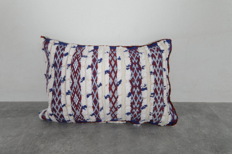 Handwoven Moroccan Pillow in Blue and Red Stripes - 12.9 x 19.6 Inches - kilim pillow