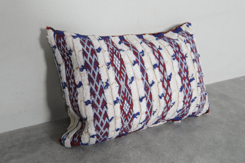 Handwoven Moroccan Pillow in Blue and Red Stripes - 12.9 x 19.6 Inches - kilim pillow