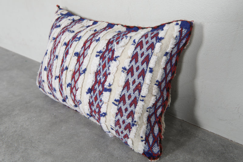 Handwoven Moroccan Pillow in Blue and Red Stripes - 12.9 x 19.6 Inches - kilim pillow