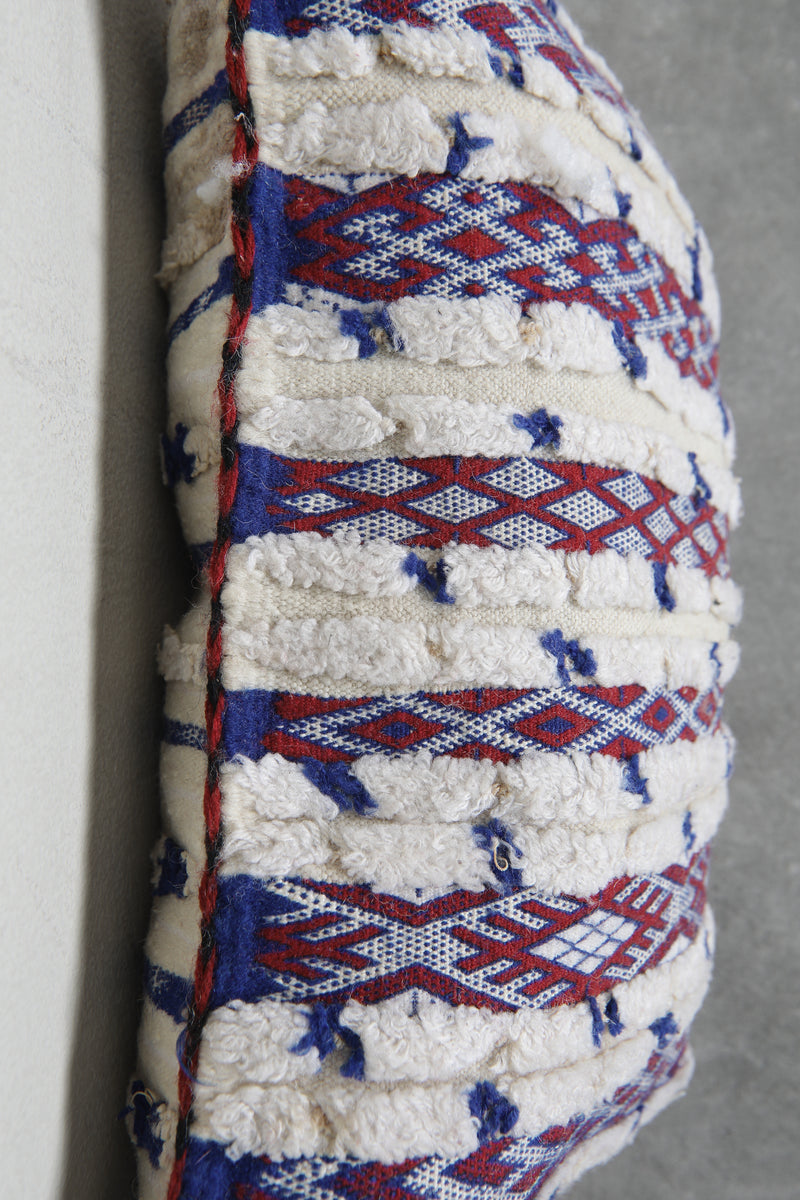 Handwoven Moroccan Pillow in Blue and Red Stripes - 12.9 x 19.6 Inches - kilim pillow