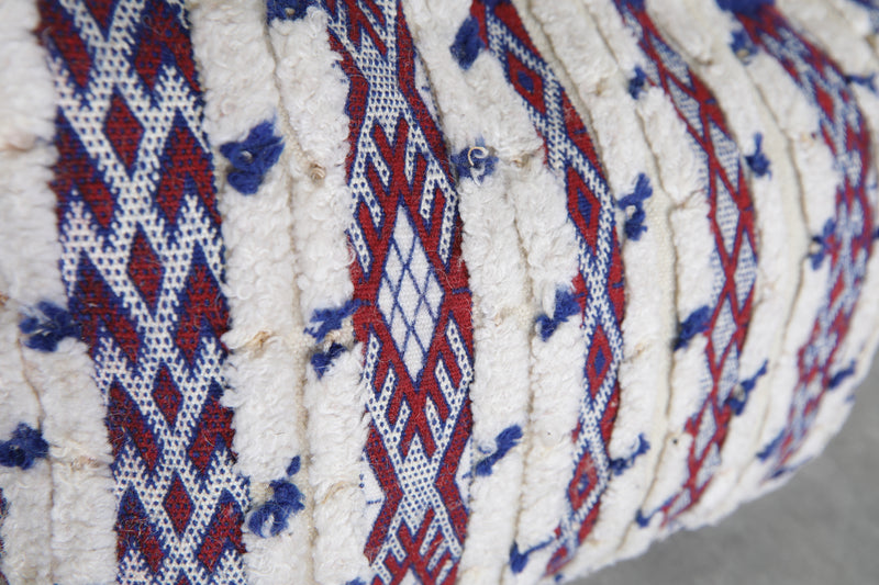 Handwoven Moroccan Pillow in Blue and Red Stripes - 12.9 x 19.6 Inches - kilim pillow