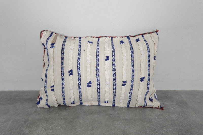 Handwoven Moroccan Pillow in Blue and Red Stripes - 12.9 x 19.6 Inches - kilim pillow