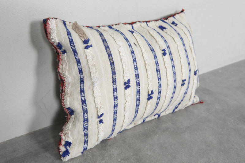 Handwoven Moroccan Pillow in Blue and Red Stripes - 12.9 x 19.6 Inches - kilim pillow