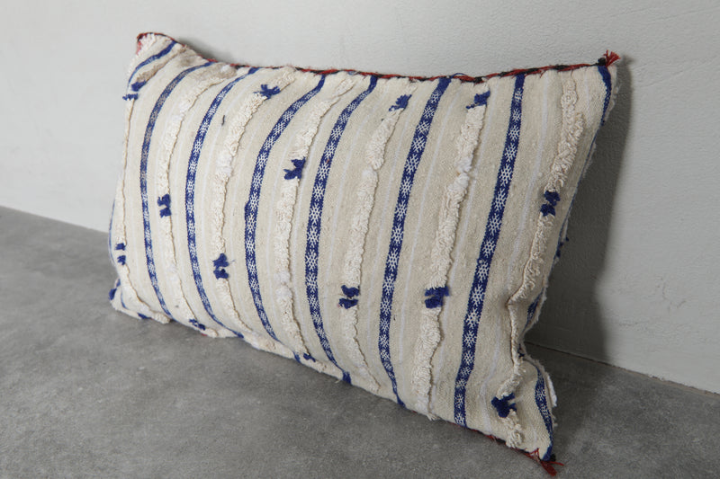 Handwoven Moroccan Pillow in Blue and Red Stripes - 12.9 x 19.6 Inches - kilim pillow